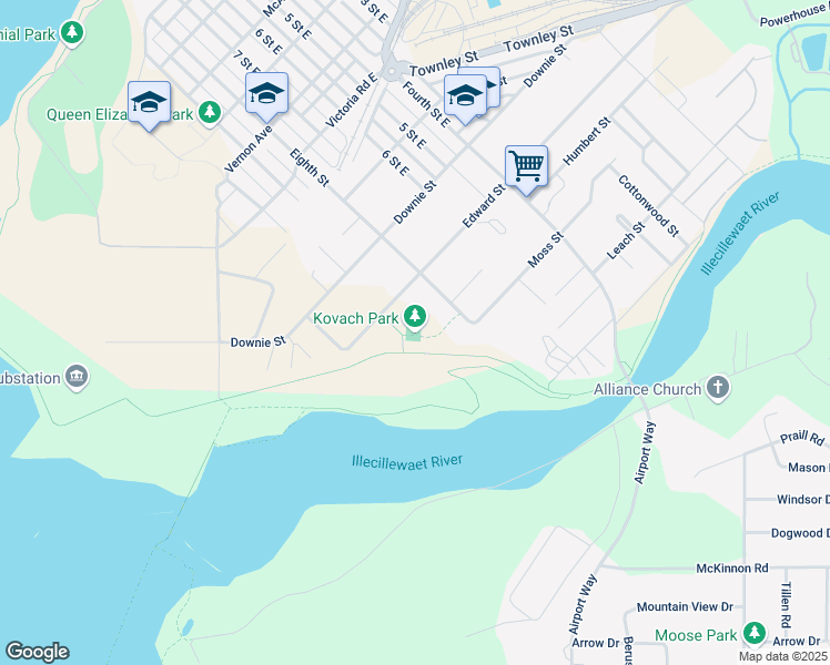 map of restaurants, bars, coffee shops, grocery stores, and more near 1000 Edward Street in Revelstoke