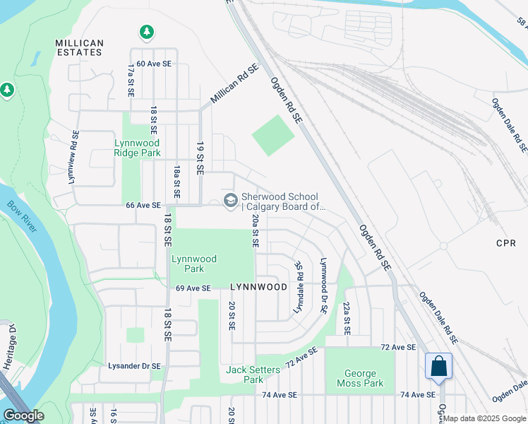 map of restaurants, bars, coffee shops, grocery stores, and more near 2115 66 Avenue Southeast in Calgary