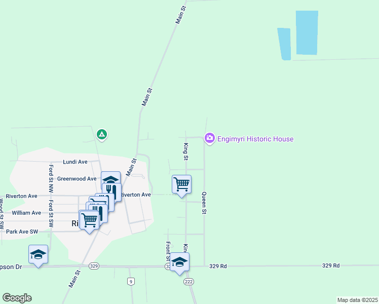 map of restaurants, bars, coffee shops, grocery stores, and more near 236 King Street in Riverton