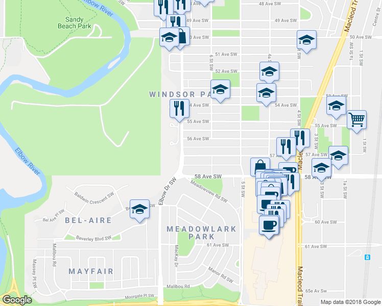 map of restaurants, bars, coffee shops, grocery stores, and more near in Calgary