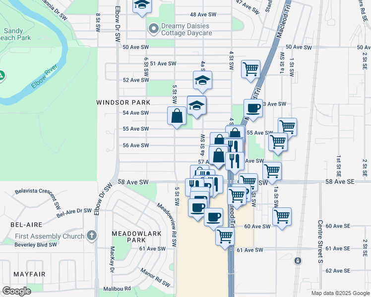 map of restaurants, bars, coffee shops, grocery stores, and more near in Calgary