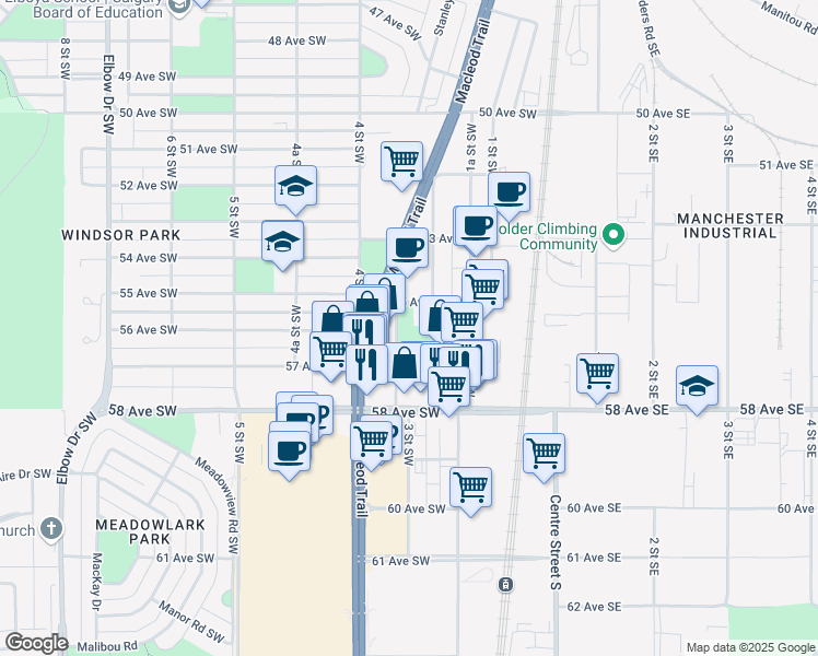 map of restaurants, bars, coffee shops, grocery stores, and more near in Calgary