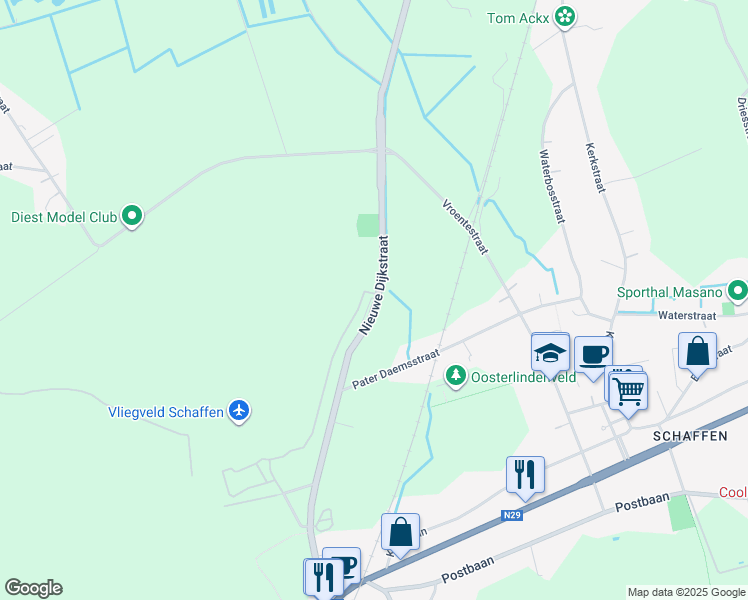 map of restaurants, bars, coffee shops, grocery stores, and more near 44 Nieuwe Dijkstraat in Diest