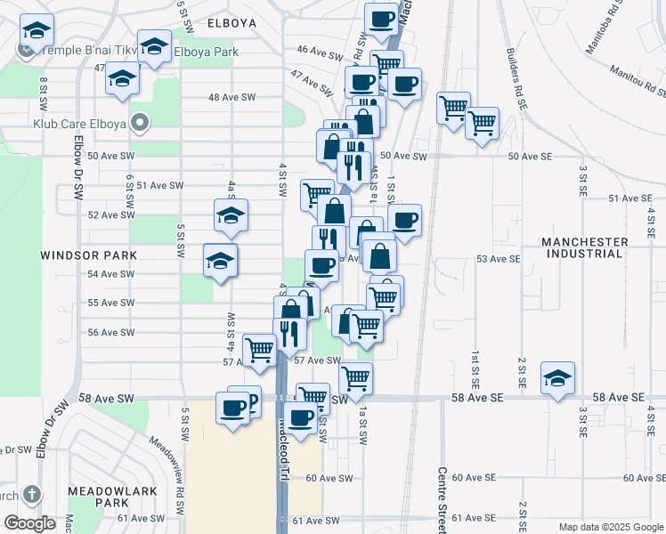 map of restaurants, bars, coffee shops, grocery stores, and more near in Calgary