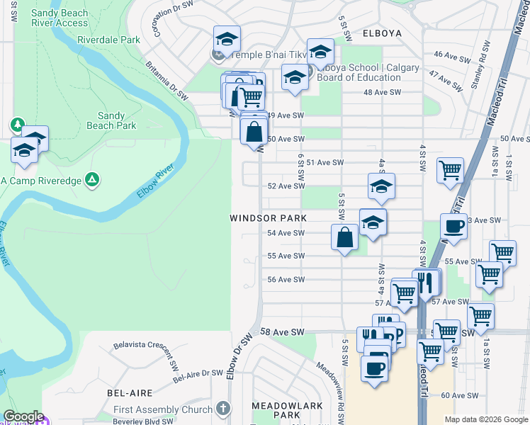 map of restaurants, bars, coffee shops, grocery stores, and more near in Calgary