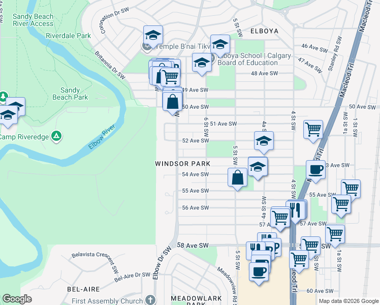 map of restaurants, bars, coffee shops, grocery stores, and more near in Calgary