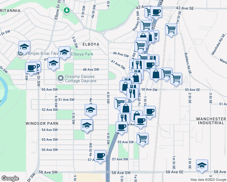 map of restaurants, bars, coffee shops, grocery stores, and more near in Calgary