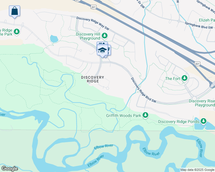 map of restaurants, bars, coffee shops, grocery stores, and more near 20 Discovery Ridge Close Southwest in Calgary
