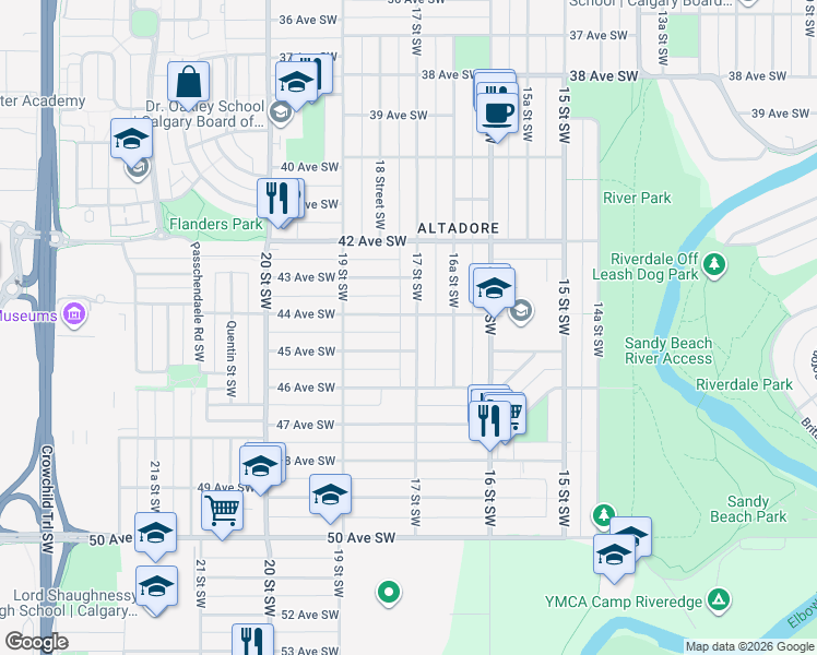 map of restaurants, bars, coffee shops, grocery stores, and more near in Calgary