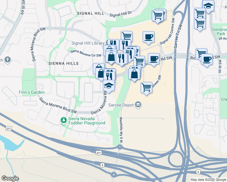 map of restaurants, bars, coffee shops, grocery stores, and more near in Calgary