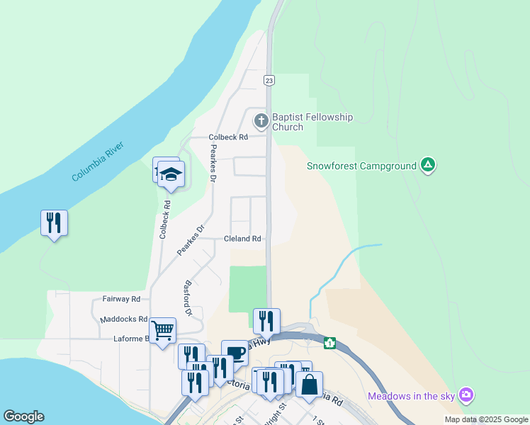 map of restaurants, bars, coffee shops, grocery stores, and more near 53 Big Bend Highway in Revelstoke