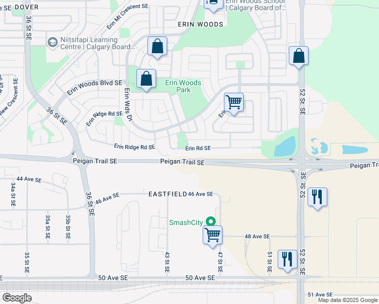 map of restaurants, bars, coffee shops, grocery stores, and more near in Calgary