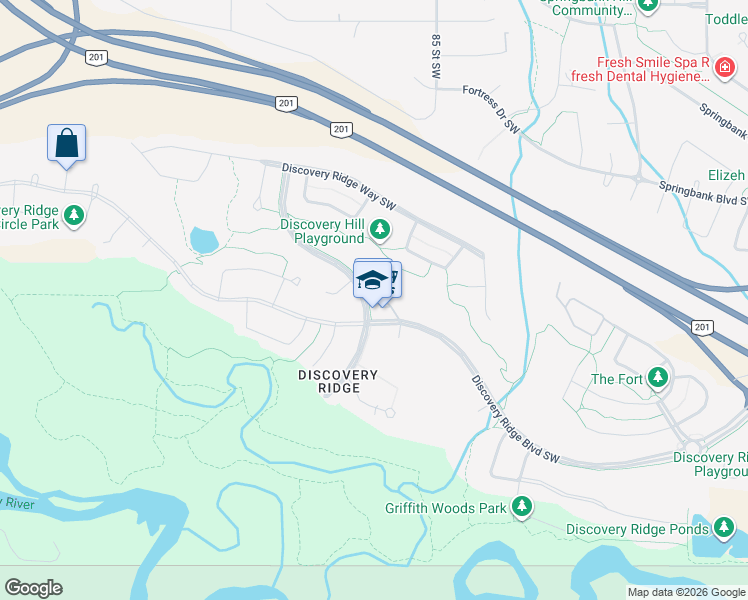 map of restaurants, bars, coffee shops, grocery stores, and more near 603 Discovery Ridge Hill Southwest in Calgary