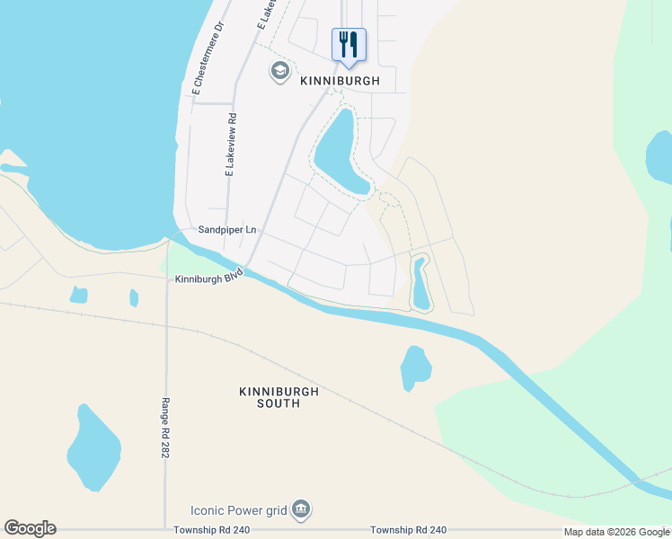 map of restaurants, bars, coffee shops, grocery stores, and more near 269 Sandpiper Boulevard in Chestermere