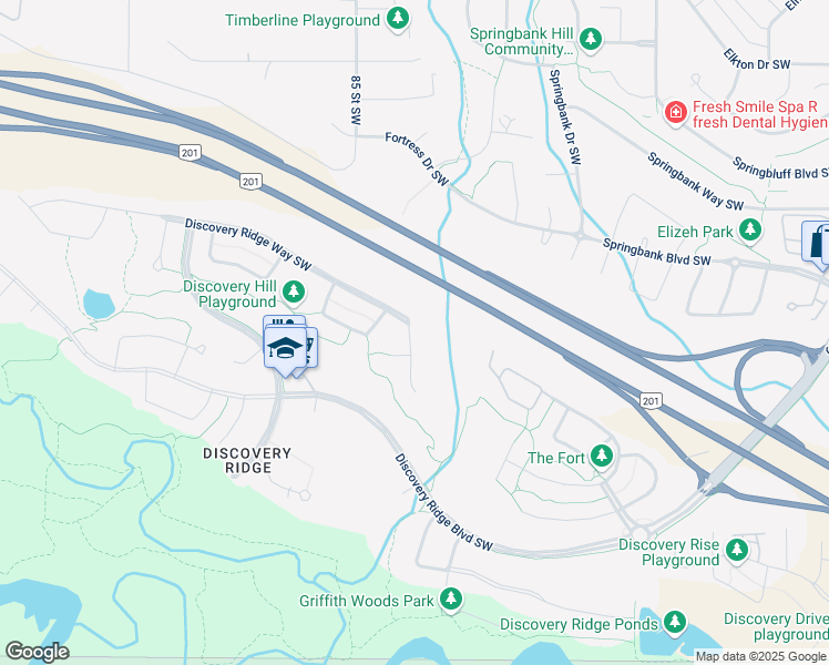 map of restaurants, bars, coffee shops, grocery stores, and more near 46 Discovery Ridge Park Southwest in Calgary