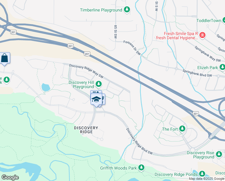 map of restaurants, bars, coffee shops, grocery stores, and more near 46 Discovery Ridge Park Southwest in Calgary