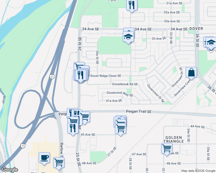 map of restaurants, bars, coffee shops, grocery stores, and more near in Calgary