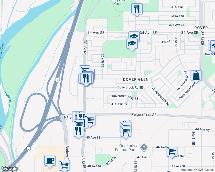 map of restaurants, bars, coffee shops, grocery stores, and more near in Calgary