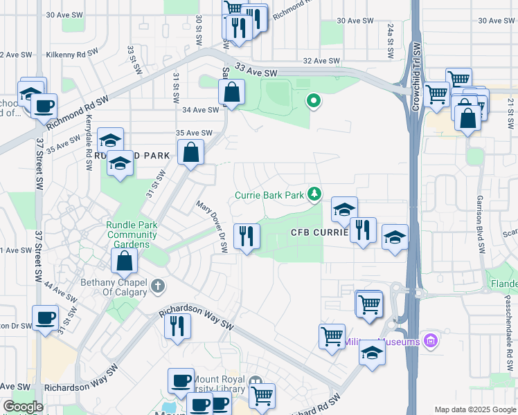 map of restaurants, bars, coffee shops, grocery stores, and more near 3911 Trasimene Crescent Southwest in Calgary