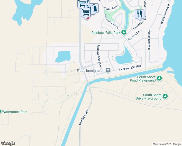map of restaurants, bars, coffee shops, grocery stores, and more near in Chestermere