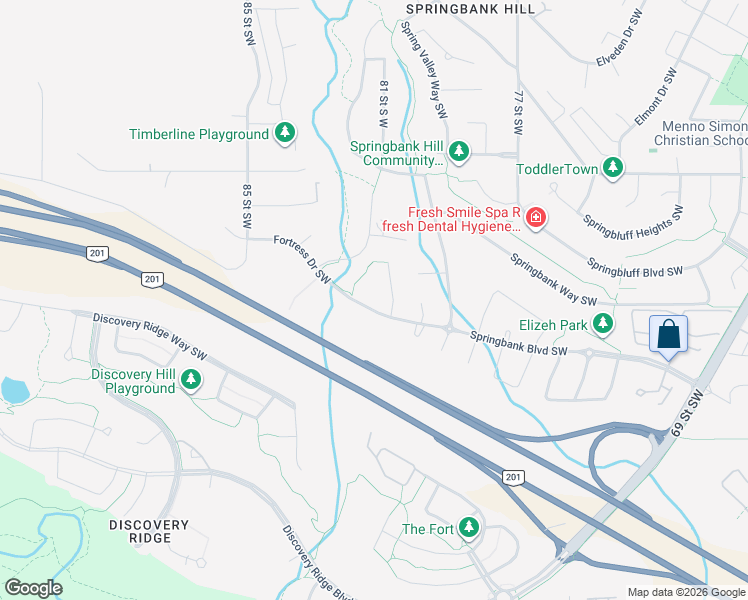 map of restaurants, bars, coffee shops, grocery stores, and more near 7934 Springbank Boulevard Southwest in Calgary