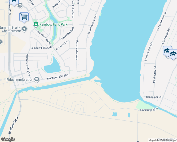 map of restaurants, bars, coffee shops, grocery stores, and more near 1044 West Chestermere Drive in Chestermere