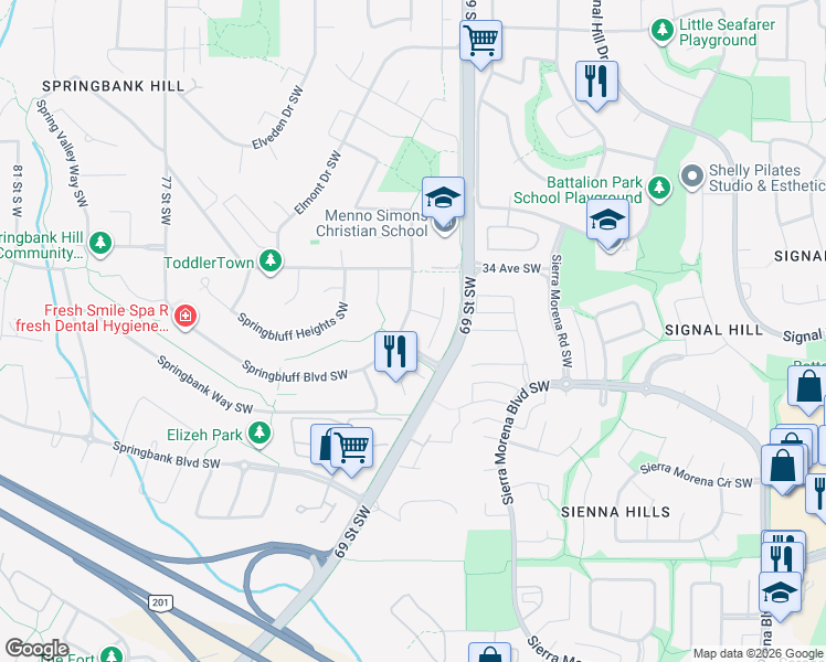 map of restaurants, bars, coffee shops, grocery stores, and more near in Calgary