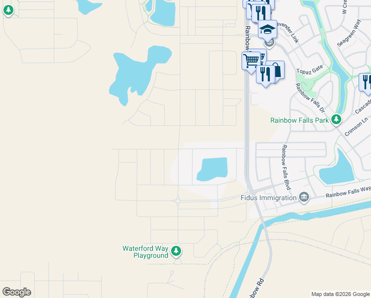 map of restaurants, bars, coffee shops, grocery stores, and more near Rainbow Road in Chestermere