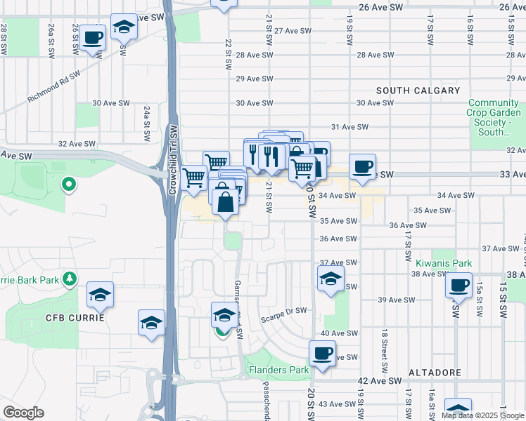 map of restaurants, bars, coffee shops, grocery stores, and more near in Calgary
