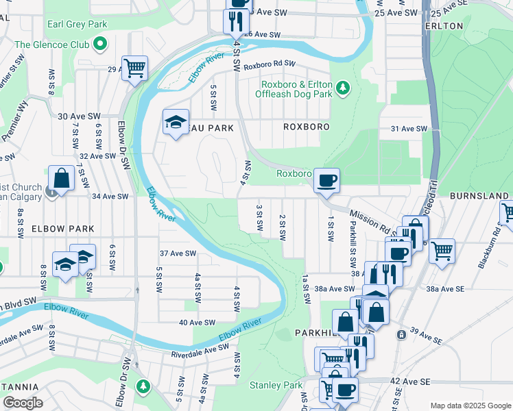 map of restaurants, bars, coffee shops, grocery stores, and more near in Calgary