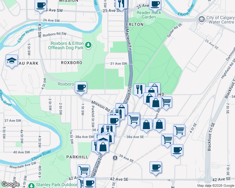 map of restaurants, bars, coffee shops, grocery stores, and more near in Calgary