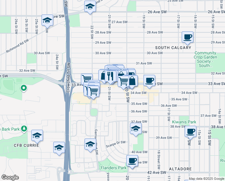 map of restaurants, bars, coffee shops, grocery stores, and more near in Calgary