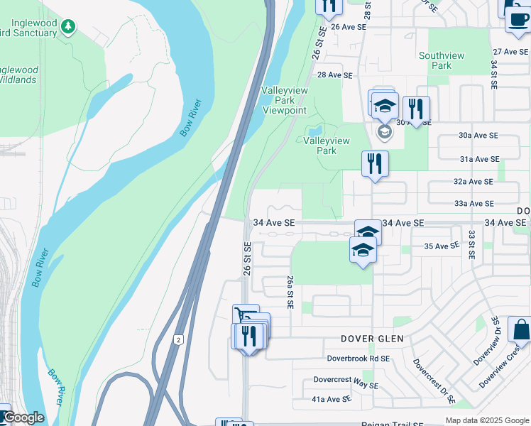 map of restaurants, bars, coffee shops, grocery stores, and more near in Calgary