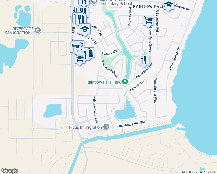 map of restaurants, bars, coffee shops, grocery stores, and more near 100 Rainbow Falls Row in Chestermere