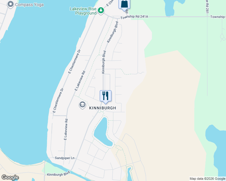 map of restaurants, bars, coffee shops, grocery stores, and more near 203 Kinniburgh Road in Calgary