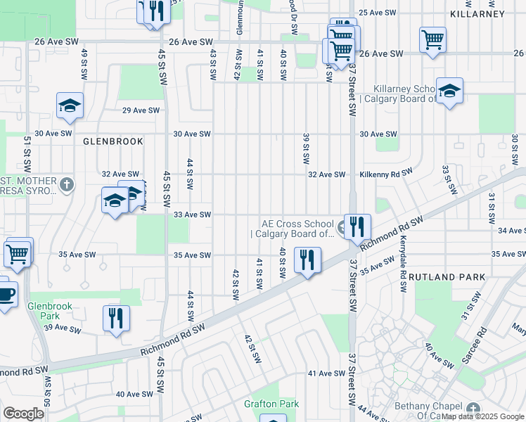 map of restaurants, bars, coffee shops, grocery stores, and more near in Calgary
