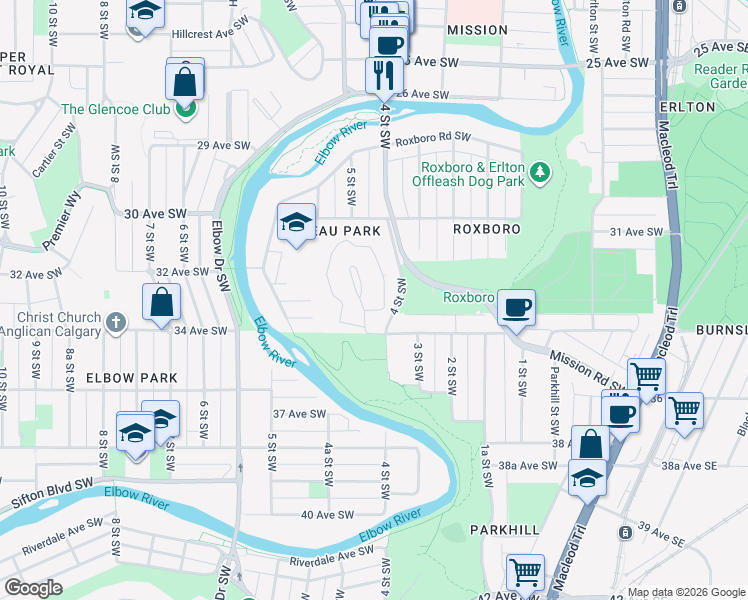 map of restaurants, bars, coffee shops, grocery stores, and more near in Calgary