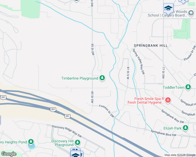 map of restaurants, bars, coffee shops, grocery stores, and more near 210 200 Fortress Bay Southwest in Calgary