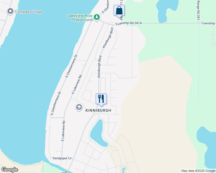 map of restaurants, bars, coffee shops, grocery stores, and more near 203 Kinniburgh Road in Calgary