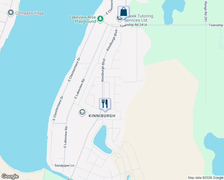 map of restaurants, bars, coffee shops, grocery stores, and more near 203 Kinniburgh Road in Calgary