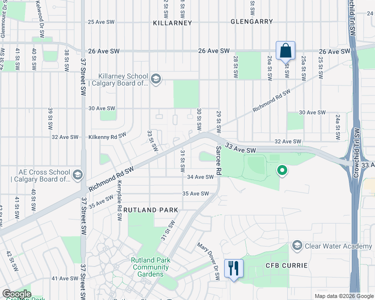 map of restaurants, bars, coffee shops, grocery stores, and more near in Calgary