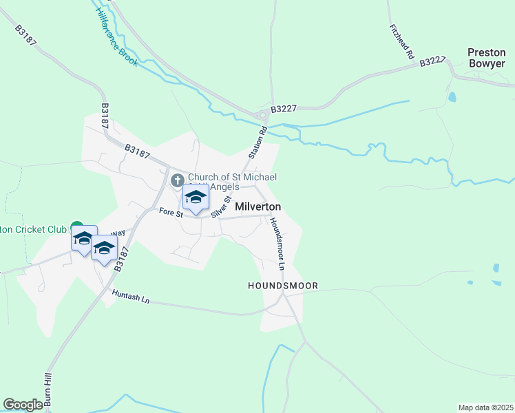 map of restaurants, bars, coffee shops, grocery stores, and more near in Milverton