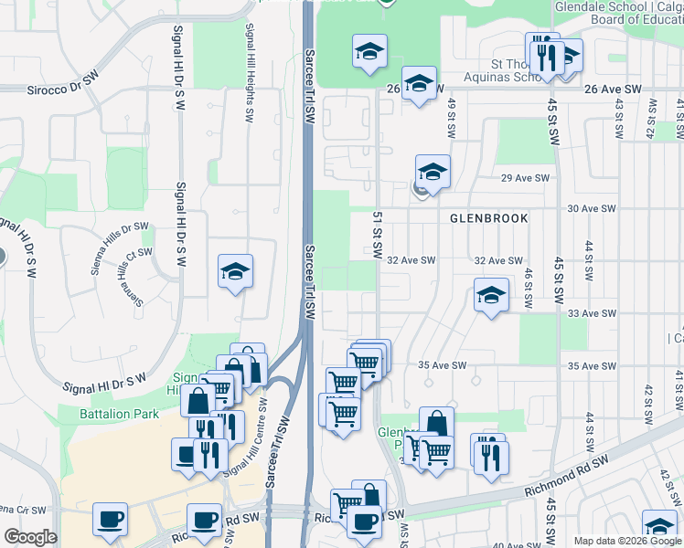 map of restaurants, bars, coffee shops, grocery stores, and more near in Calgary