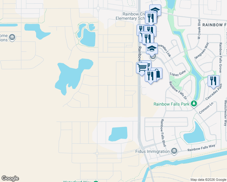 map of restaurants, bars, coffee shops, grocery stores, and more near Rainbow Road in Chestermere
