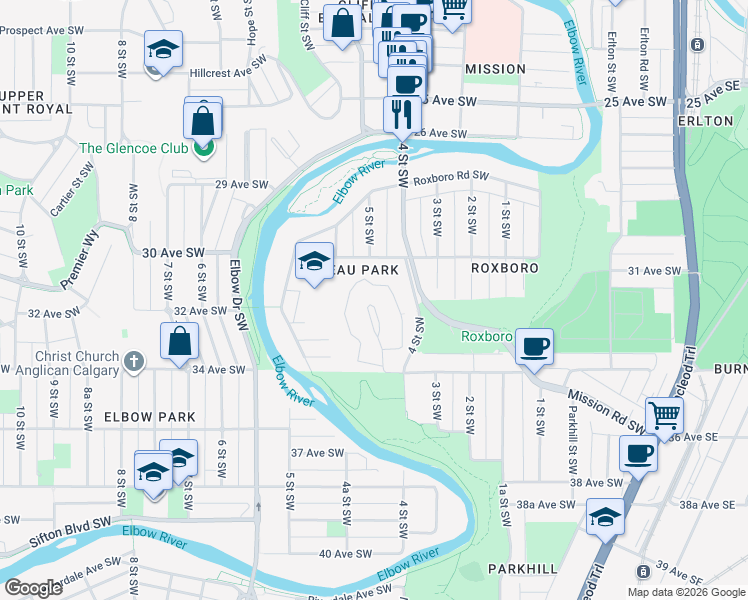 map of restaurants, bars, coffee shops, grocery stores, and more near in Calgary