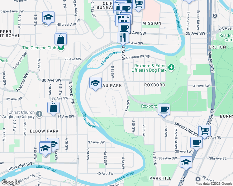 map of restaurants, bars, coffee shops, grocery stores, and more near in Calgary