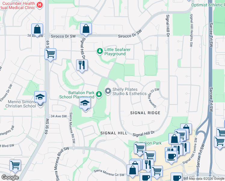 map of restaurants, bars, coffee shops, grocery stores, and more near 18 Sienna Ridge Landing Southwest in Calgary