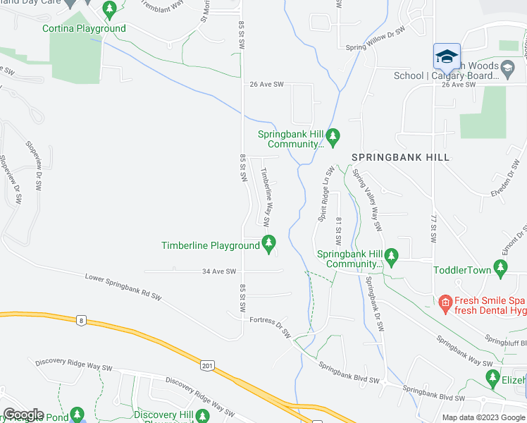 map of restaurants, bars, coffee shops, grocery stores, and more near 40 Timberline Way Southwest in Calgary