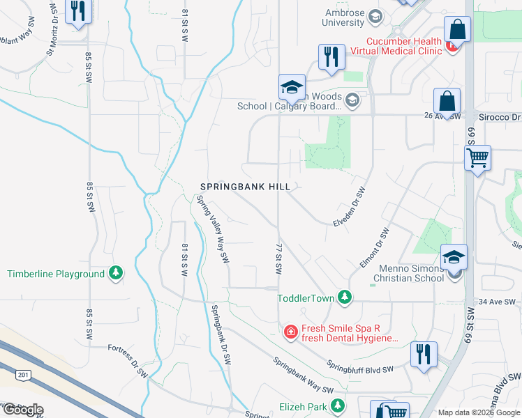 map of restaurants, bars, coffee shops, grocery stores, and more near in Calgary