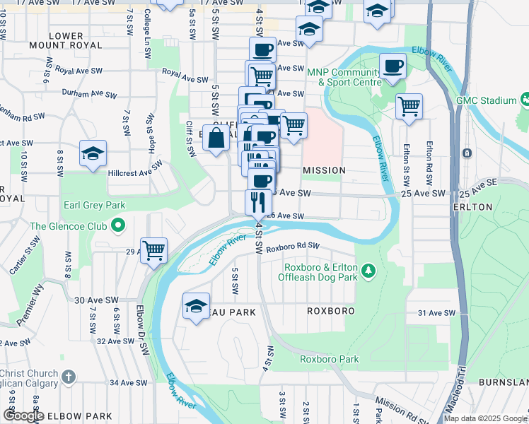 map of restaurants, bars, coffee shops, grocery stores, and more near in Calgary